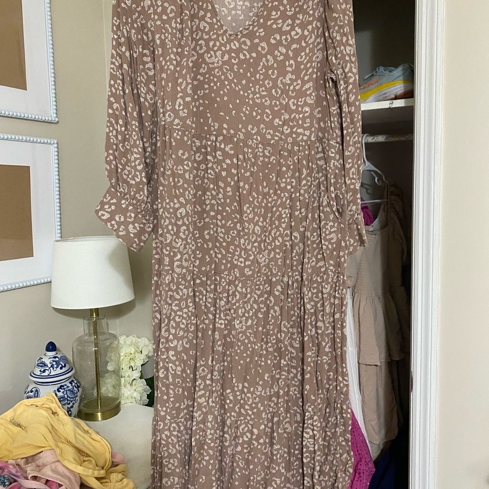 Elegant Tan Leopard Print Dress